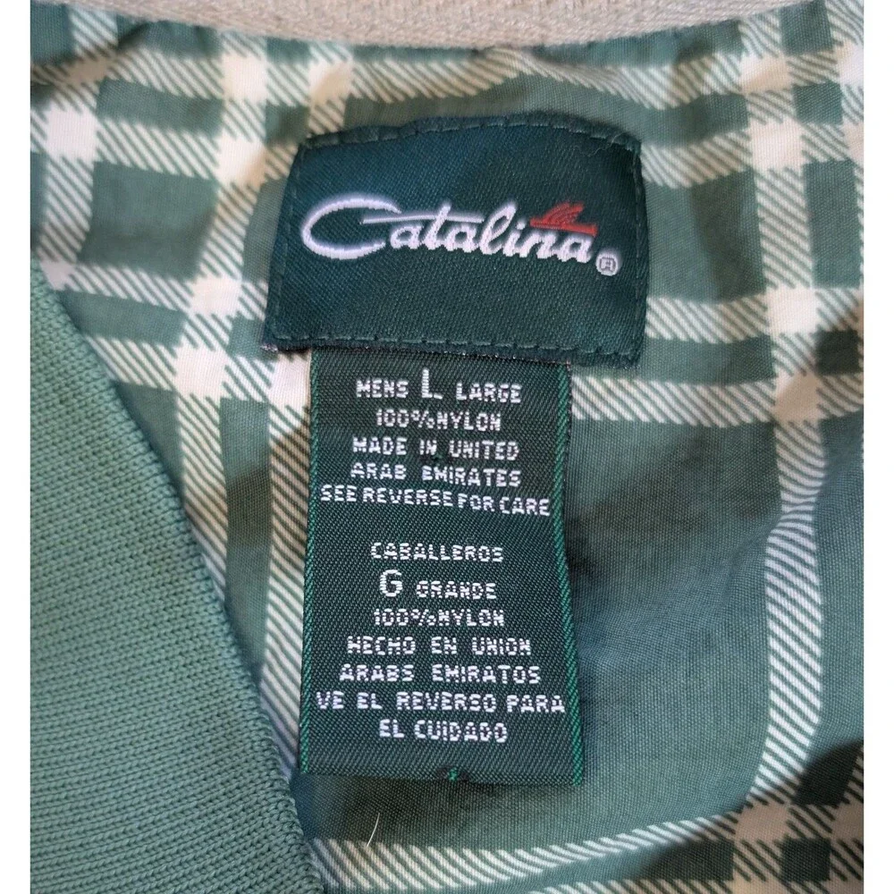 Vintage Catalina Golf Pullover Windbreaker Mens L Green Plaid V Neck Nylon...